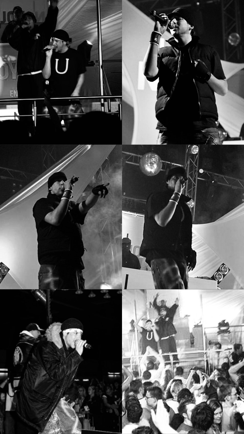 Collage von Live-Auftritten auf der Bühne über die Jahre