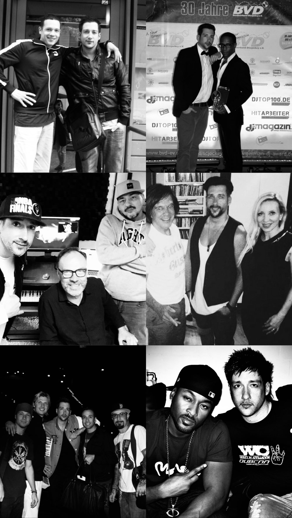 Collage von Stationen der Karriere und Wegbegleitern aus der Musikbranche